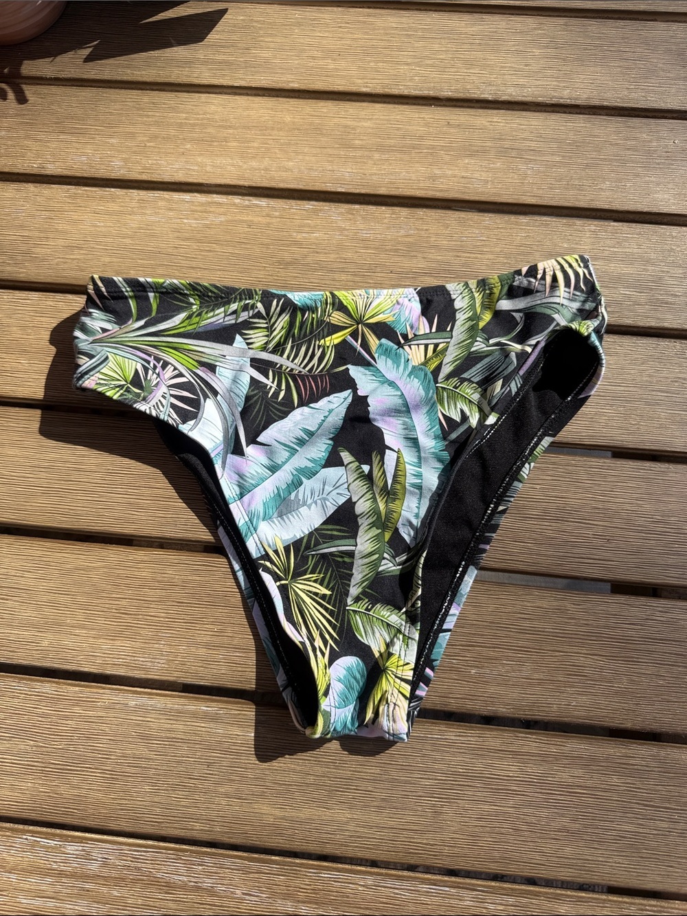 Tropical Leaf Bikini Bottoms - Black Base with Green & Teal Leaves